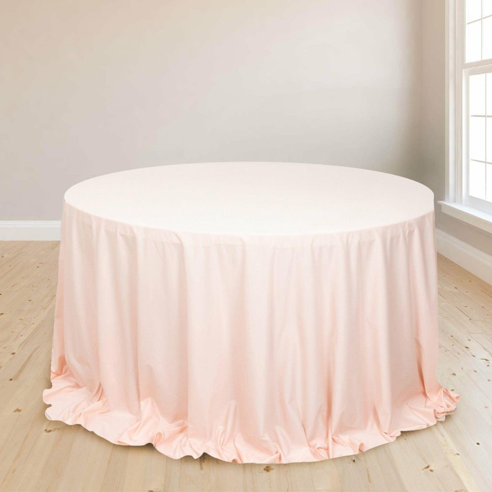 Blush Premium Scuba Round Tablecloth, Wrinkle Free Polyester Seamless Tablecloth 132″ for 6 Foot Table With Floor-Length Drop  |   Polyester Polyester Blush