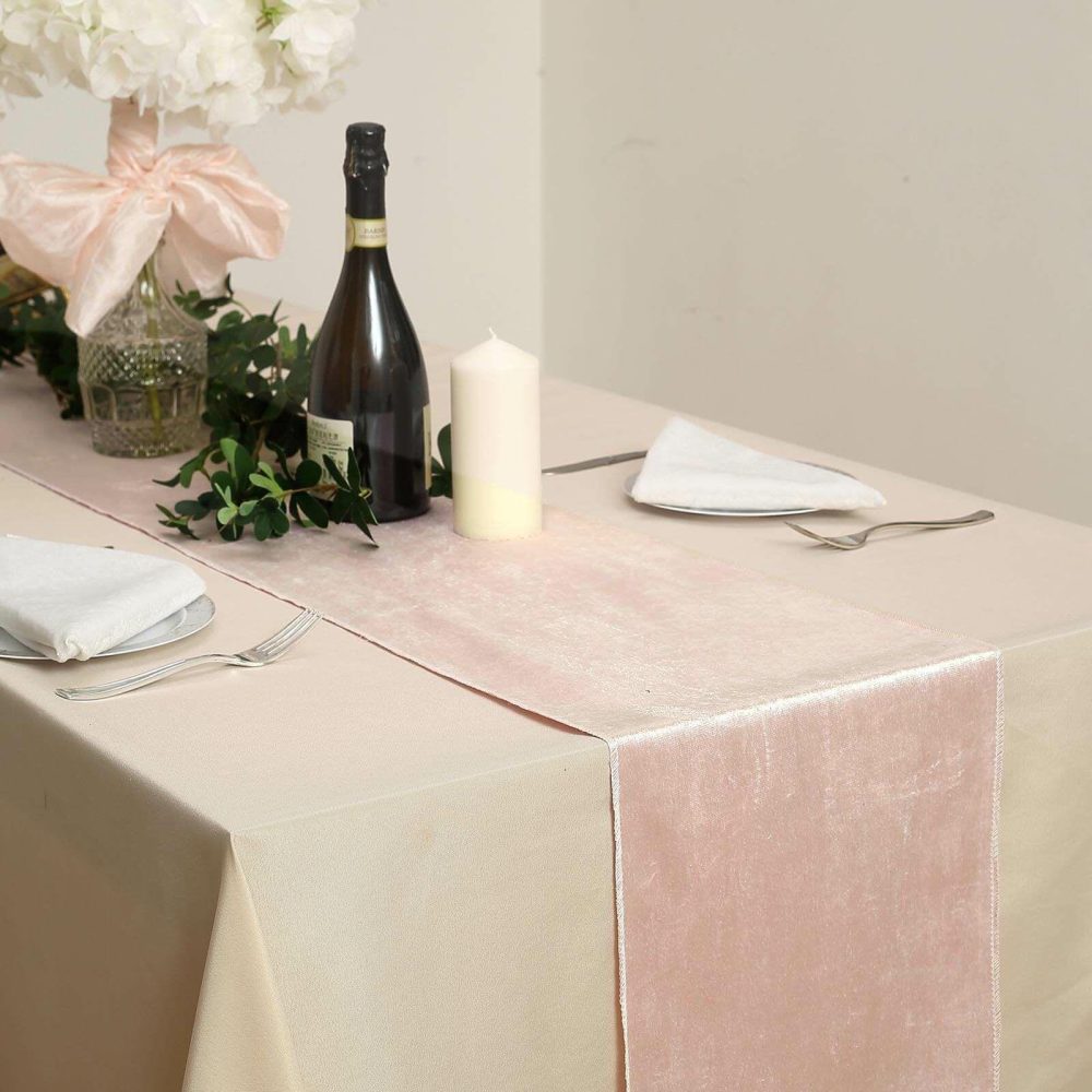 Blush Premium Velvet Table Runner 12″x108″  |   Velvet & Flocking Table Runners Blush