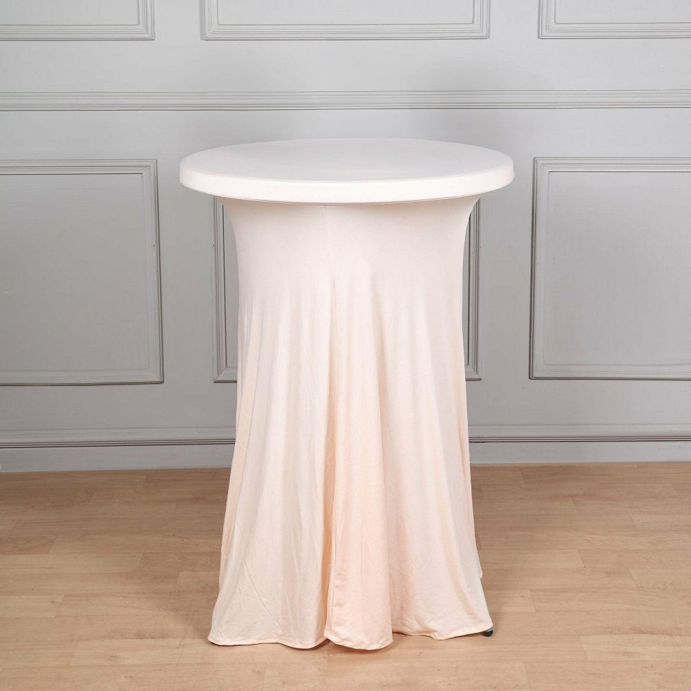 Blush Round Heavy Duty Spandex Cocktail Table Cover With Natural Wavy Drapes  |   Spandex & Fitted Spandex & Fitted Blush