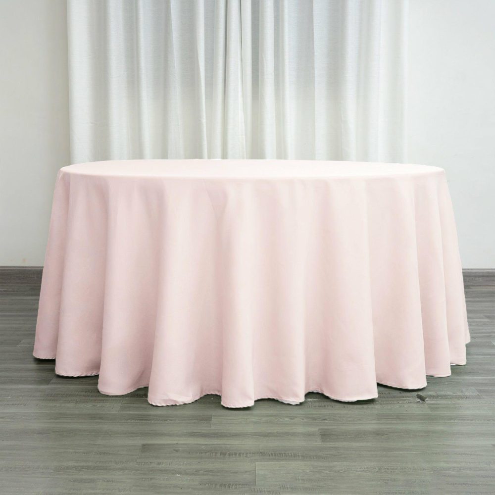 Blush Seamless Polyester Round Tablecloth 132″ for 6 Foot Table With Floor-Length Drop  |   Polyester Polyester Blush