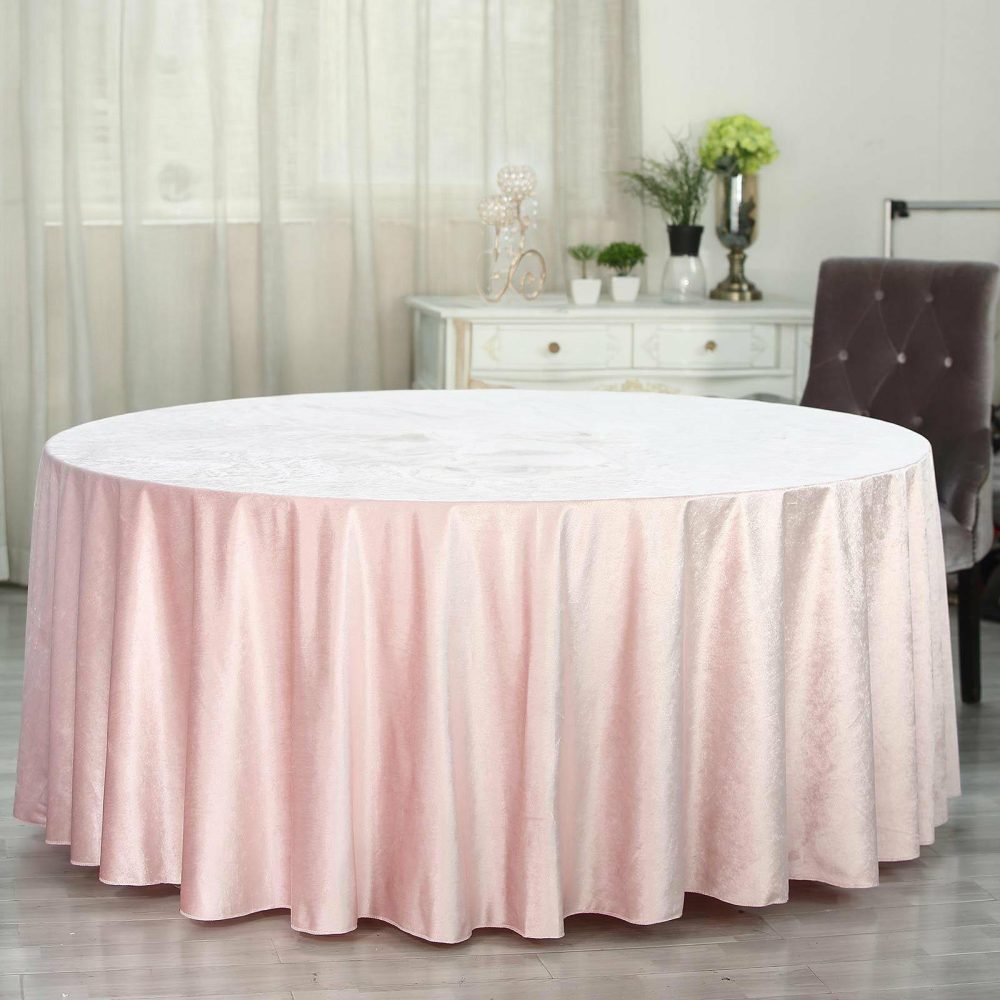 Blush Seamless Premium Velvet Round Tablecloth, Reusable Linen 120″ for 5 Foot Table With Floor-Length Drop  |   Velvet & Flocking Tablecloths Blush