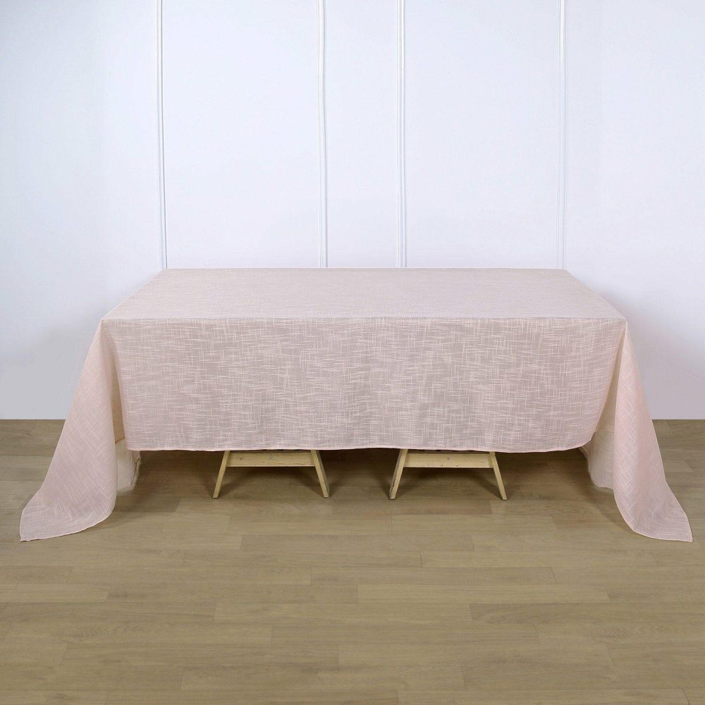 Blush Seamless Rectangular Tablecloth, Linen Table Cloth With Slubby Textured, Wrinkle Resistant 90″x132″ for 6 Foot Table With Floor-Length Drop  |   Jute Burlap & Lace Jute Burlap & Lace Blush