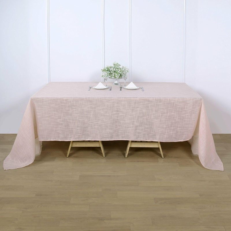 Blush Seamless Rectangular Tablecloth, Linen Table Cloth With Slubby Textured, Wrinkle Resistant 90″x132″ for 6 Foot Table With Floor-Length Drop  |   Jute Burlap & Lace Jute Burlap & Lace Blush