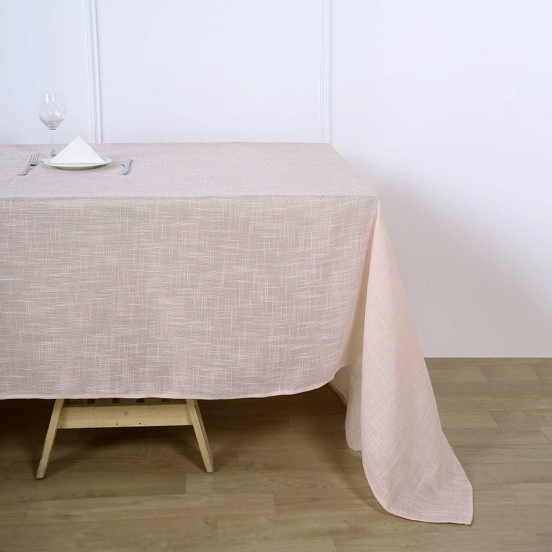 Blush Seamless Rectangular Tablecloth, Linen Table Cloth With Slubby Textured, Wrinkle Resistant 90″x132″ for 6 Foot Table With Floor-Length Drop  |   Jute Burlap & Lace Jute Burlap & Lace Blush