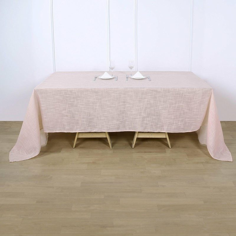 Blush Seamless Rectangular Tablecloth, Linen Table Cloth With Slubby Textured, Wrinkle Resistant 90″x132″ for 6 Foot Table With Floor-Length Drop  |   Jute Burlap & Lace Jute Burlap & Lace Blush