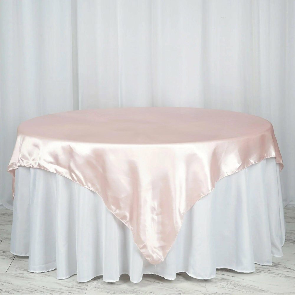 Blush Seamless Satin Square Tablecloth Overlay 72″x72″  |   Satin & Taffeta Blush