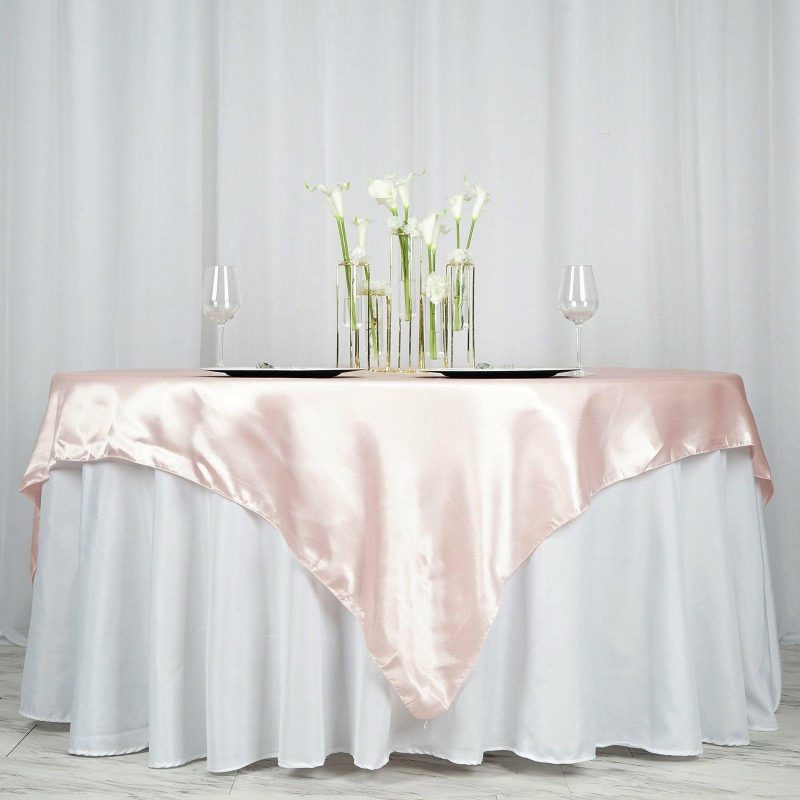 Blush Seamless Satin Square Tablecloth Overlay 72″x72″  |   Satin & Taffeta Blush