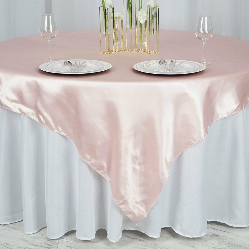 Blush Seamless Satin Square Tablecloth Overlay 72″x72″  |   Satin & Taffeta Blush