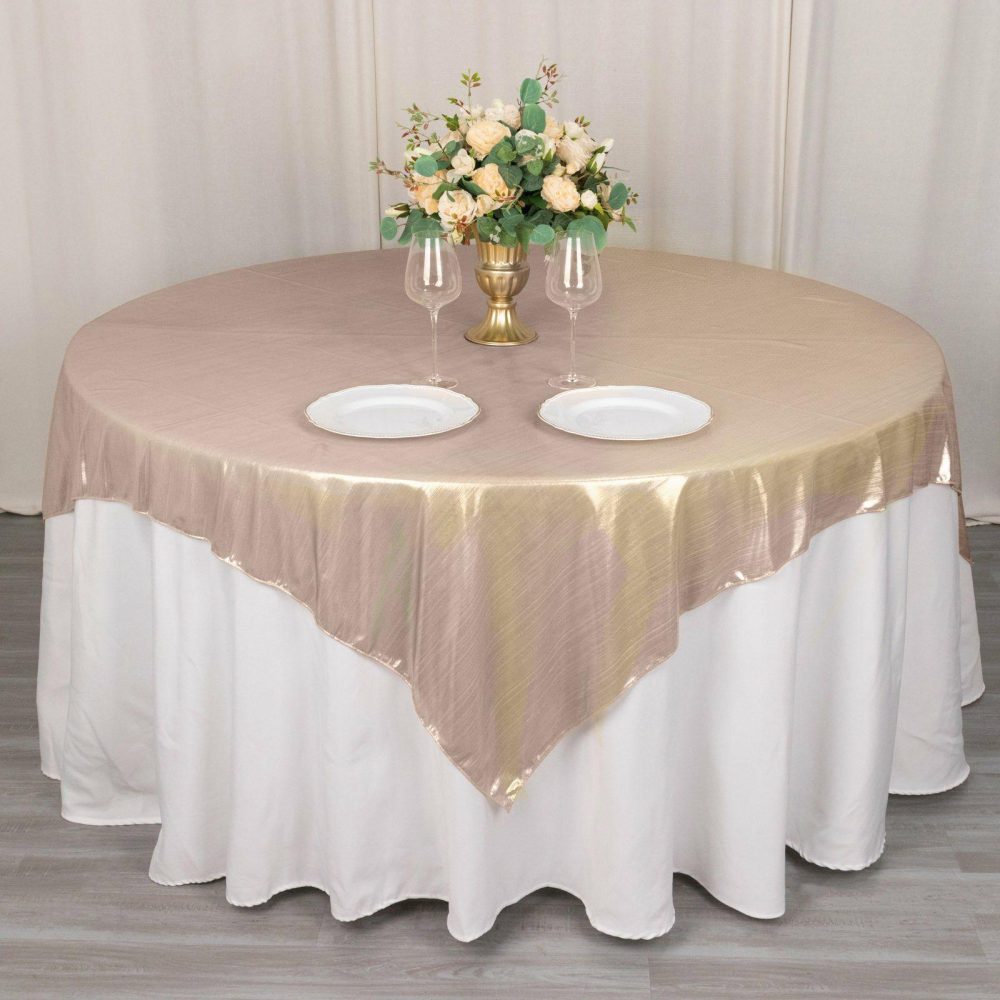 Blush Shimmer Sequin Dots Square Polyester Table Overlay, Wrinkle Free Sparkle Glitter Table Topper 72″x72″  |   Sparkly Shimmer Sparkly Shimmer Blush