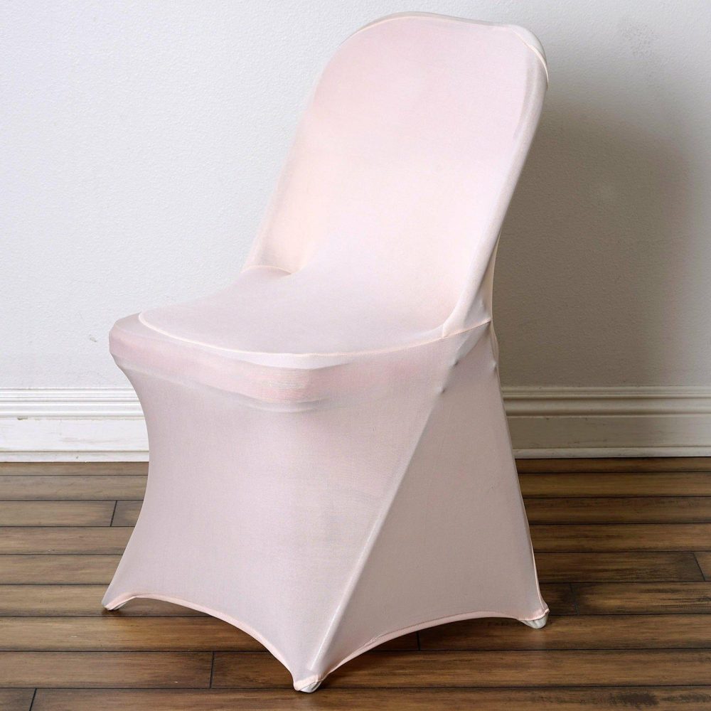 Blush Spandex Stretch Fitted Folding Slip On Chair Cover 160 GSM  |   Spandex Fitted Folding Chair Covers Blush