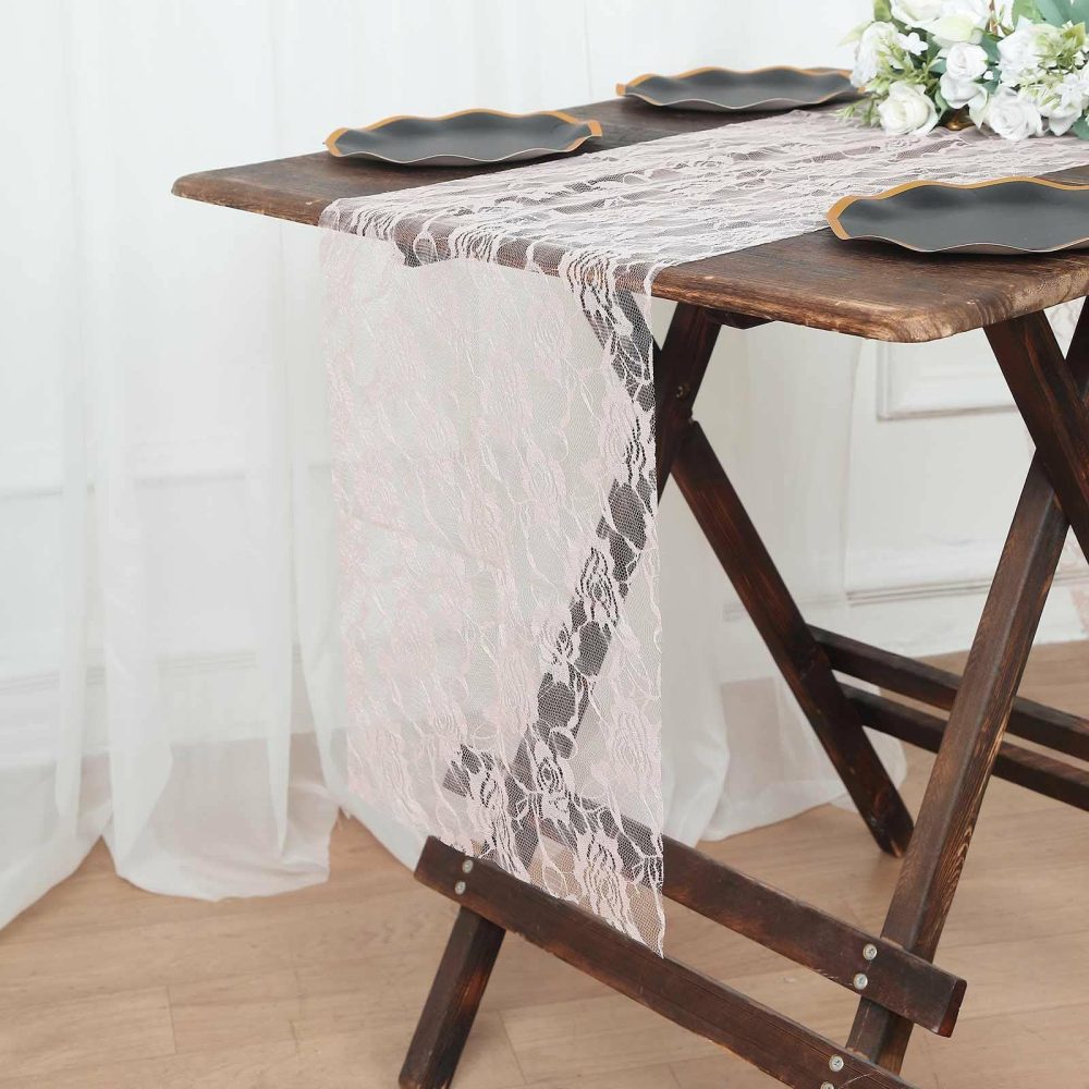 Blush Vintage Rose Flower Lace Table Runner 12″x108″  |   Jute Burlap & Lace Jute Burlap & Lace Blush