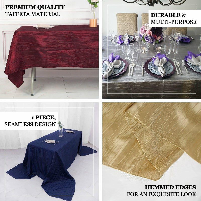 Burgundy Accordion Crinkle Taffeta Seamless Rectangular Tablecloth 90″x156″ for 8 Foot Table With Floor-Length Drop  |   Pintuck, Crinkle & Leaf Pintuck, Crinkle & Leaf Burgundy