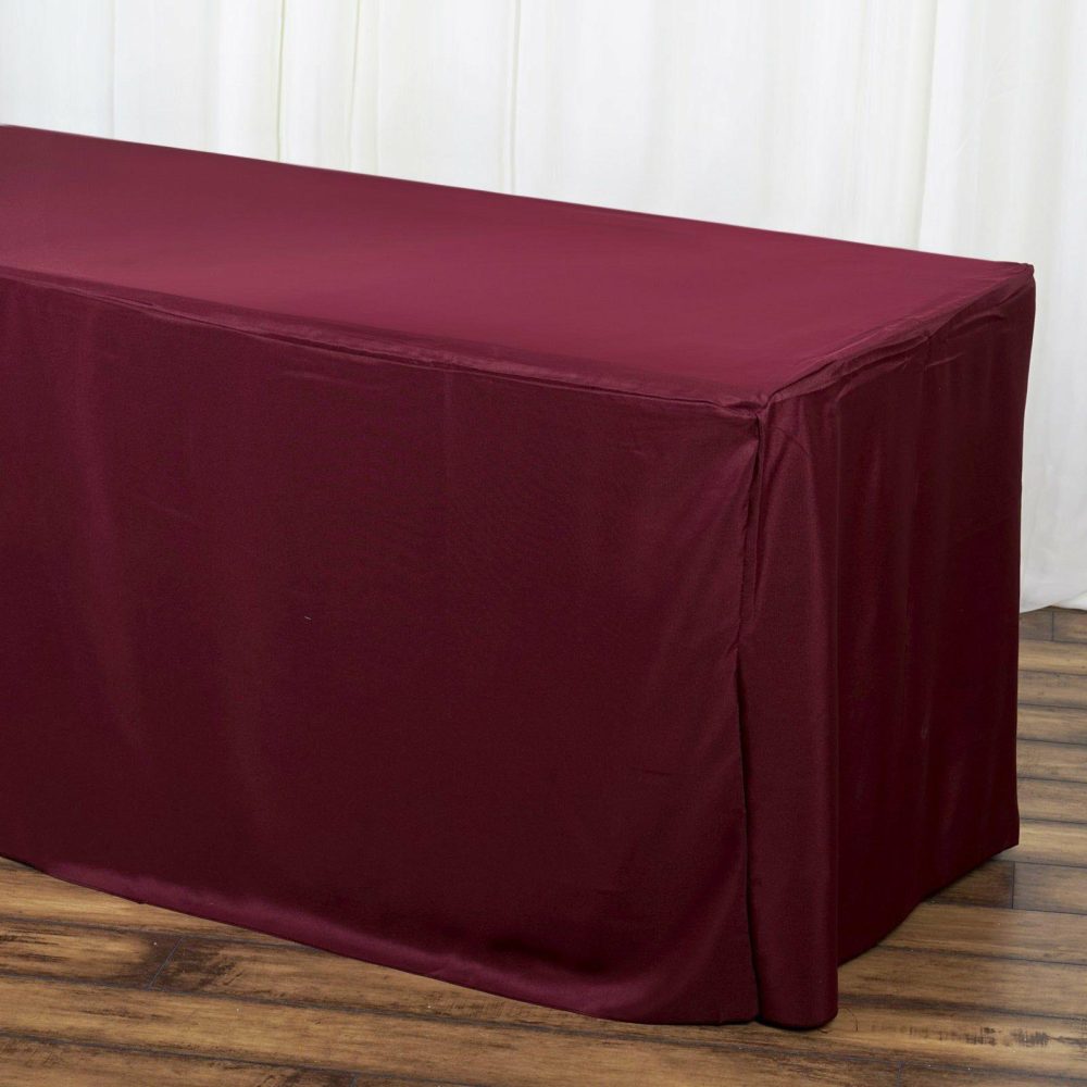 Burgundy Fitted Polyester Rectangle Tablecloth 6ft Table Cover For 72″x30″ Tables  |   Spandex & Fitted Spandex & Fitted Burgundy