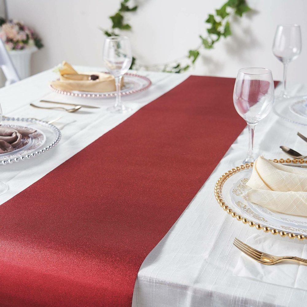 Burgundy Glitzing Glitter Table Runner, Disposable Paper Table Runner 9ft  |   Stylish Stylish Burgundy