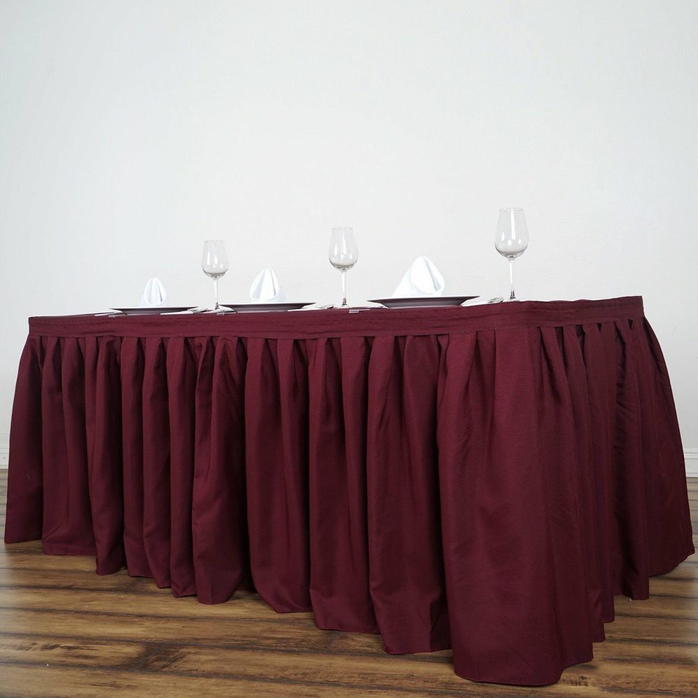 Burgundy Pleated Polyester Table Skirt, Banquet Folding Table Skirt 17ft  |   Polyester Polyester Burgundy