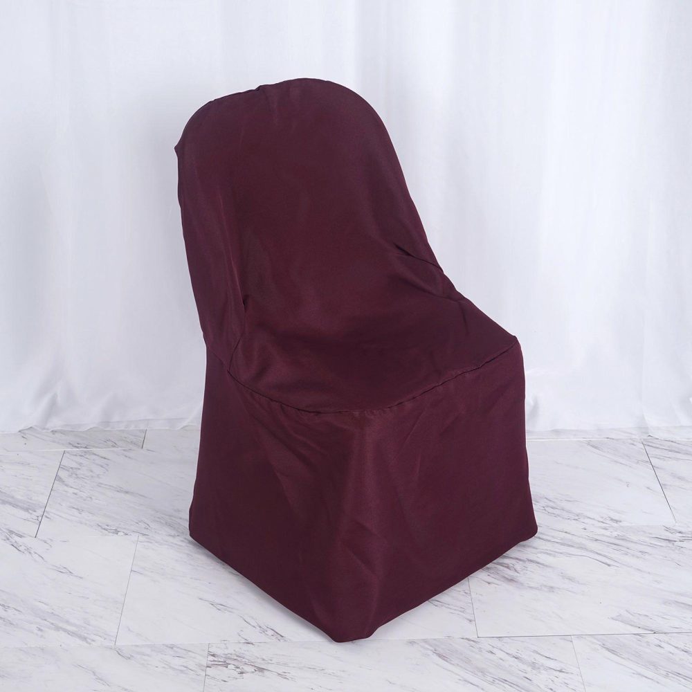 Burgundy Polyester Folding Chair Cover, Reusable Stain Resistant Slip On Chair Cover  |   Polyester & Satin Folding Chair Covers Burgundy