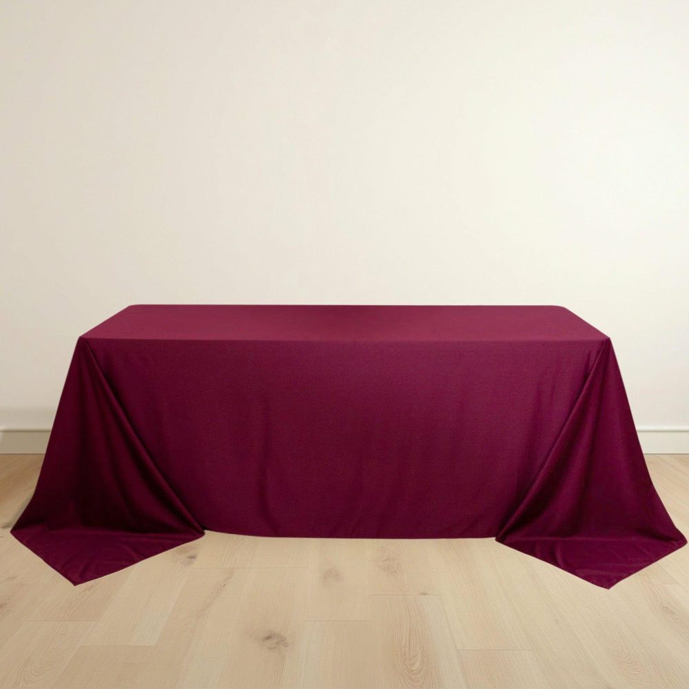 Burgundy Premium Scuba Rectangular Tablecloth, Wrinkle Free Polyester Seamless Tablecloth – 90″x132″ for 6 Foot Table With Floor-Length Drop  |   Polyester Polyester Burgundy