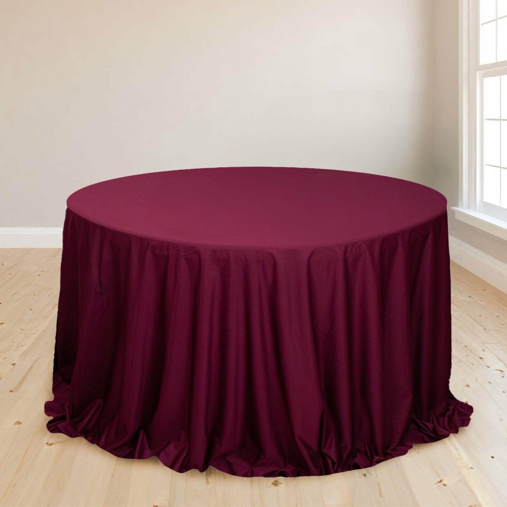 Burgundy Premium Scuba Round Tablecloth, Wrinkle Free Polyester Seamless Tablecloth 132″ for 6 Foot Table With Floor-Length Drop  |   Polyester Polyester Burgundy