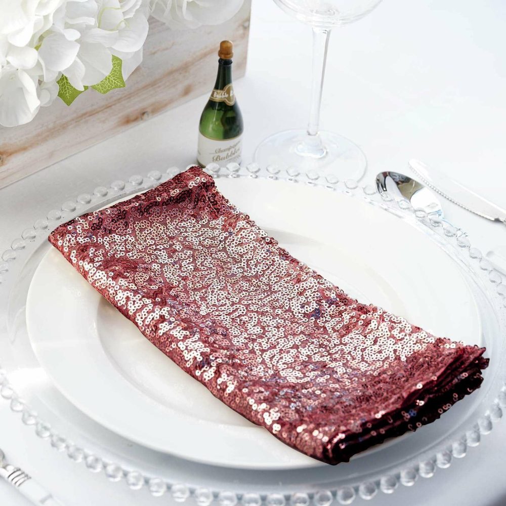 Burgundy Premium Sequin Cloth Dinner Napkin Reusable Linen 20″x20″  |   Shimmer & Sequin Cloth Napkins Burgundy