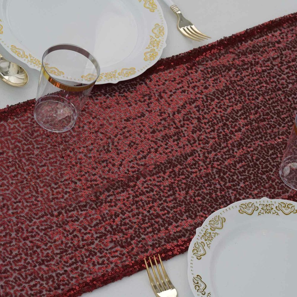 Burgundy Premium Sequin Table Runner 12″x108″  |   Sequin Sequin Burgundy