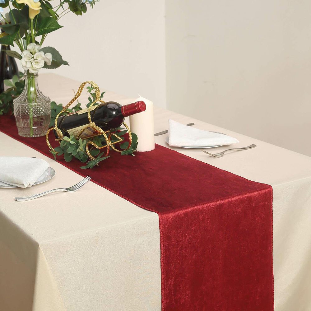 Burgundy Premium Velvet Table Runner 12″x108″  |   Velvet & Flocking Table Runners Burgundy