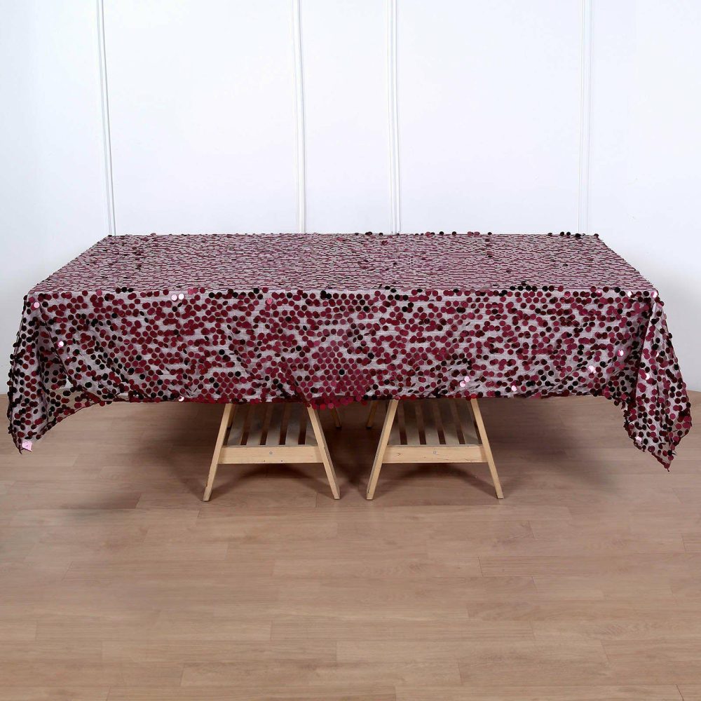 Burgundy Seamless Big Payette Sequin Rectangle Tablecloth 60″x102″  |   Sequin Sequin Burgundy