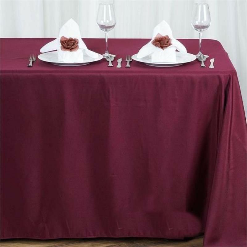 Burgundy Seamless Polyester Rectangular Tablecloth 90″x156″ for 8 Foot Table With Floor-Length Drop  |   Polyester Polyester Burgundy