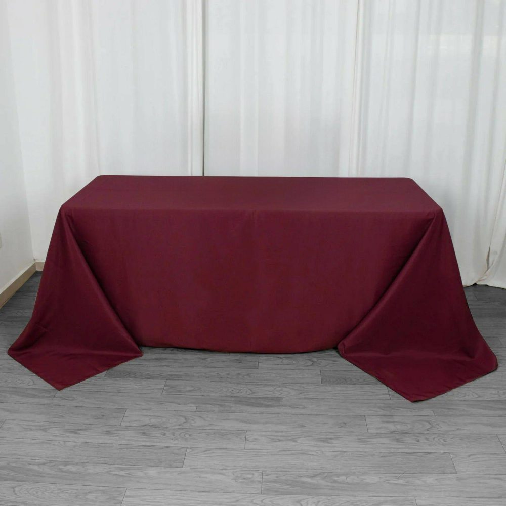 Burgundy Seamless Premium Polyester Rectangular Tablecloth 220GSM 90″x132″ for 6 Foot Table With Floor-Length Drop  |   Polyester Polyester Burgundy