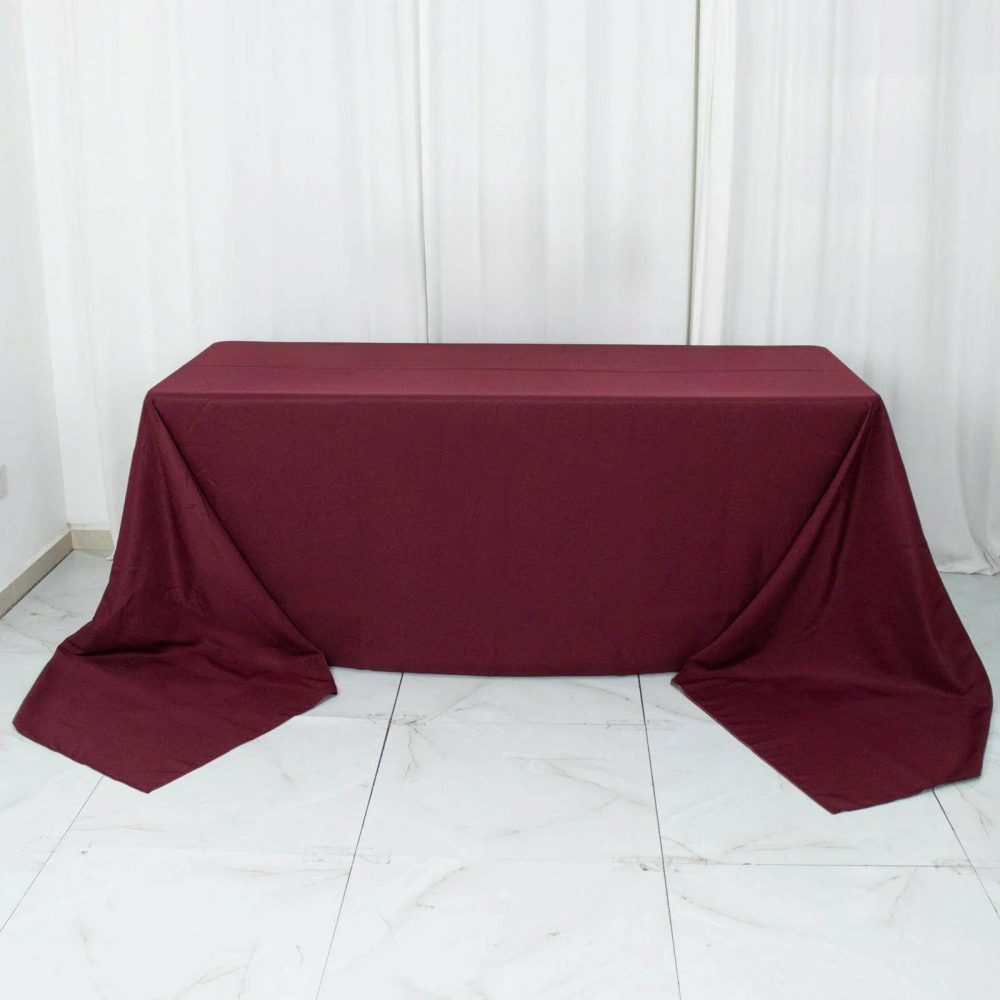 Burgundy Seamless Premium Polyester Rectangular Tablecloth 220GSM 90″x156″ for 8 Foot Table With Floor-Length Drop  |   Polyester Polyester Burgundy