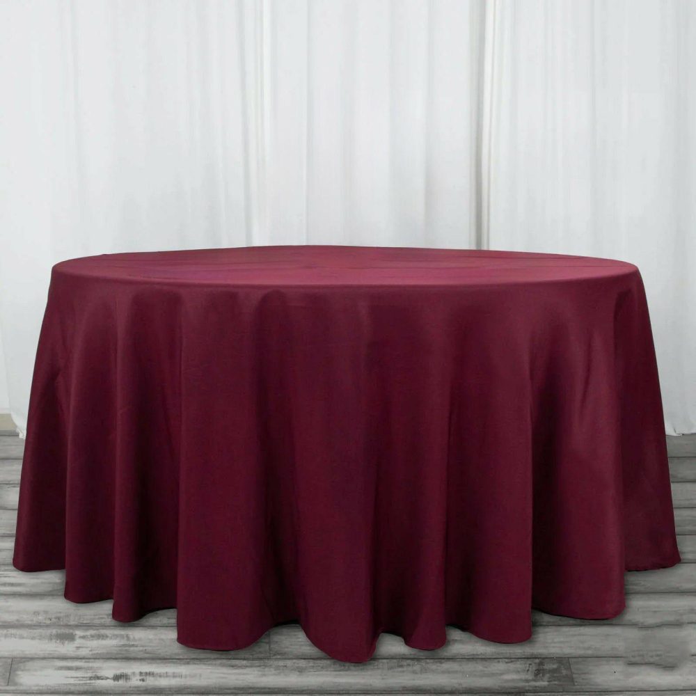 Burgundy Seamless Premium Polyester Round Tablecloth 220GSM 120″ for 5 Foot Table With Floor-Length Drop  |   Polyester Polyester Burgundy