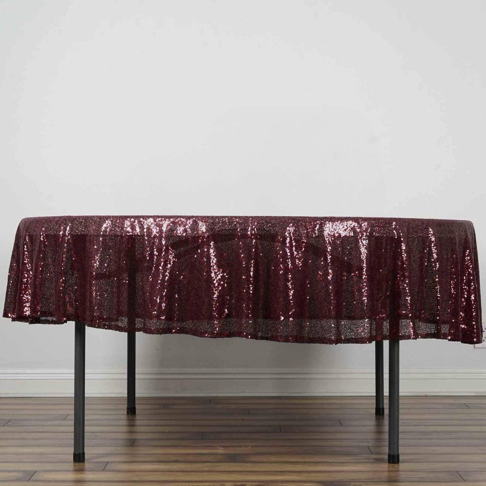 Burgundy Seamless Premium Sequin Round Tablecloth 90″  |   Sequin Sequin Burgundy