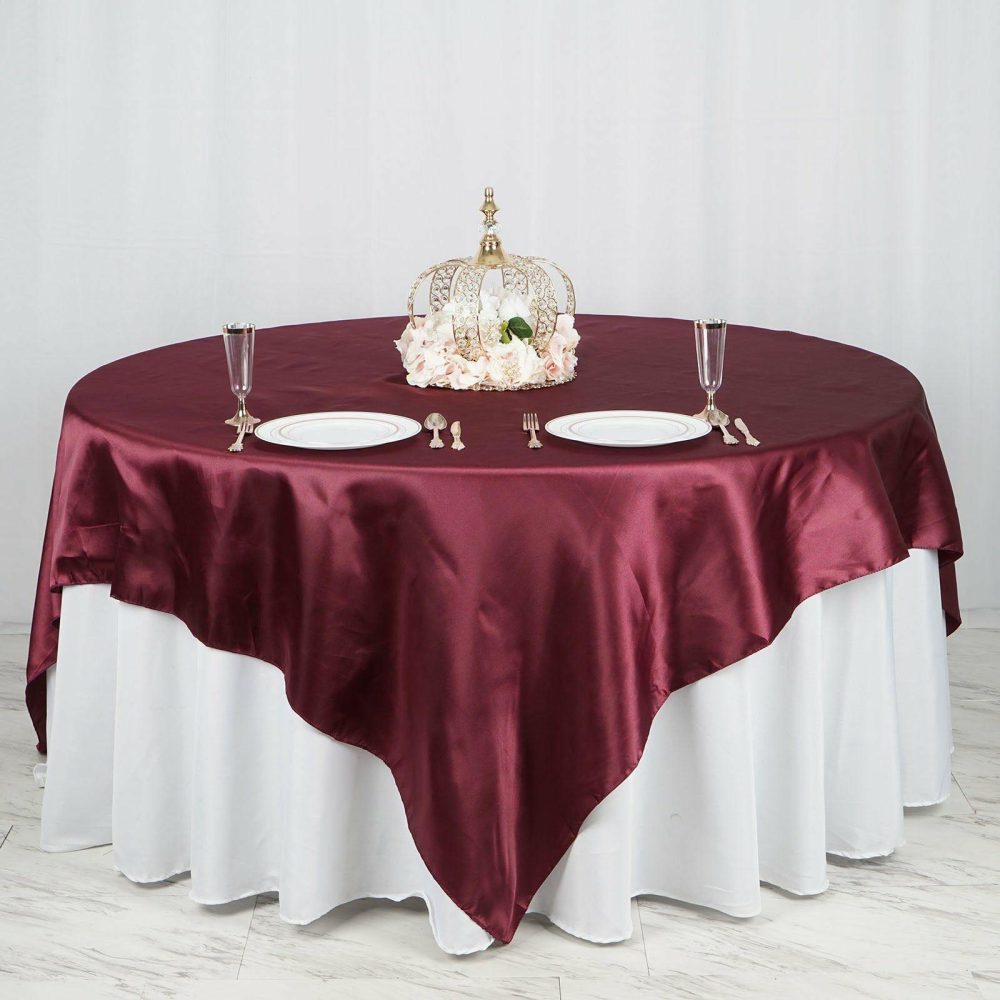 Burgundy Seamless Satin Square Table Overlay 90″x90″  |   Satin & Taffeta Satin & Taffeta Burgundy