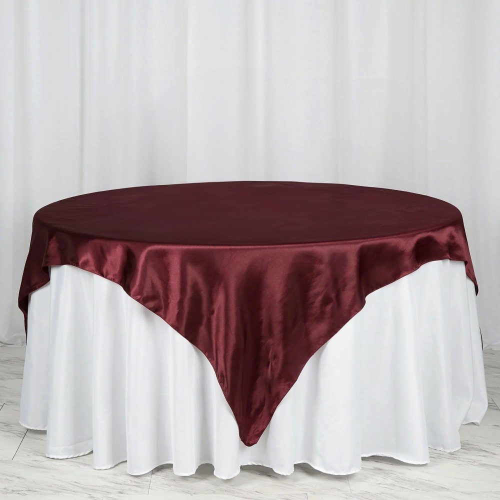 Burgundy Seamless Satin Square Tablecloth Overlay 72″ x 72″  |   Satin & Taffeta Satin & Taffeta Burgundy