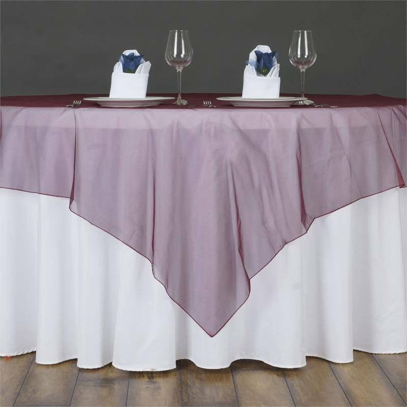 Burgundy Sheer Organza Square Table Overlay 60″x60″  |   Sheer Organza Sheer Organza Burgundy