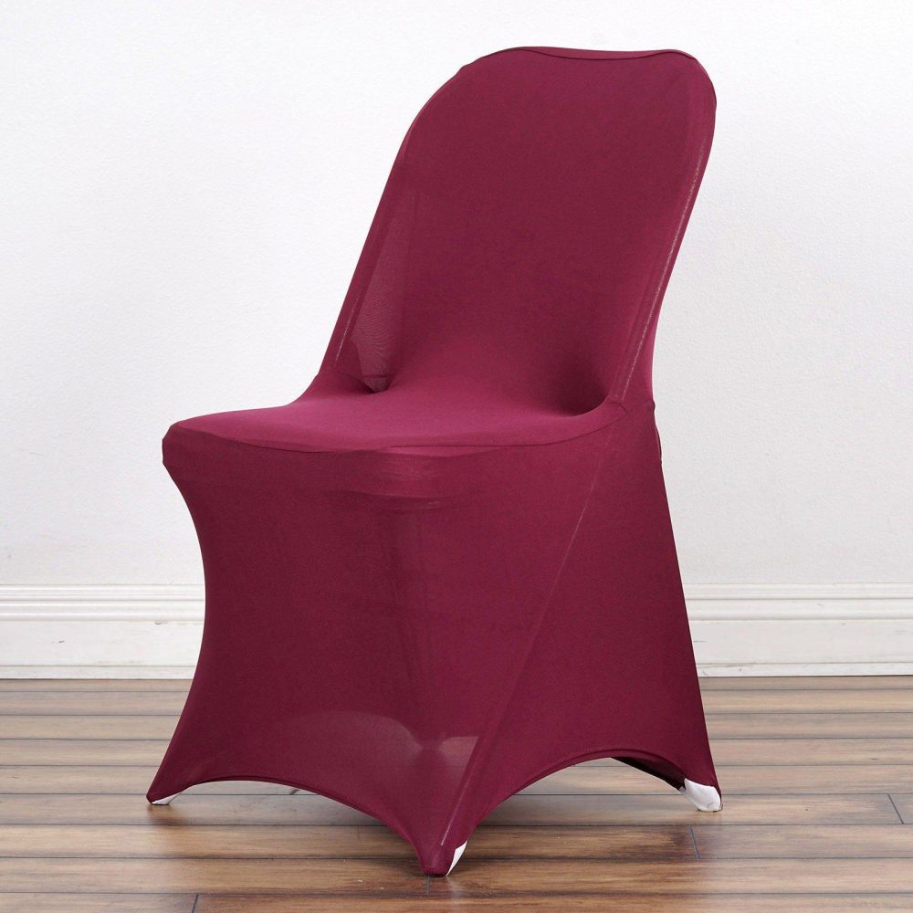 Burgundy Spandex Stretch Fitted Folding Slip On Chair Cover 160 GSM  |   Spandex Fitted Folding Chair Covers Burgundy