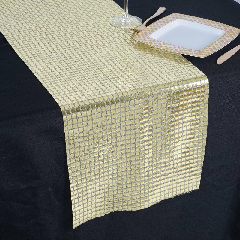 Champagne Dashing Mirror Foil Table Runner 12″x108″  |   Stylish Stylish Champagne