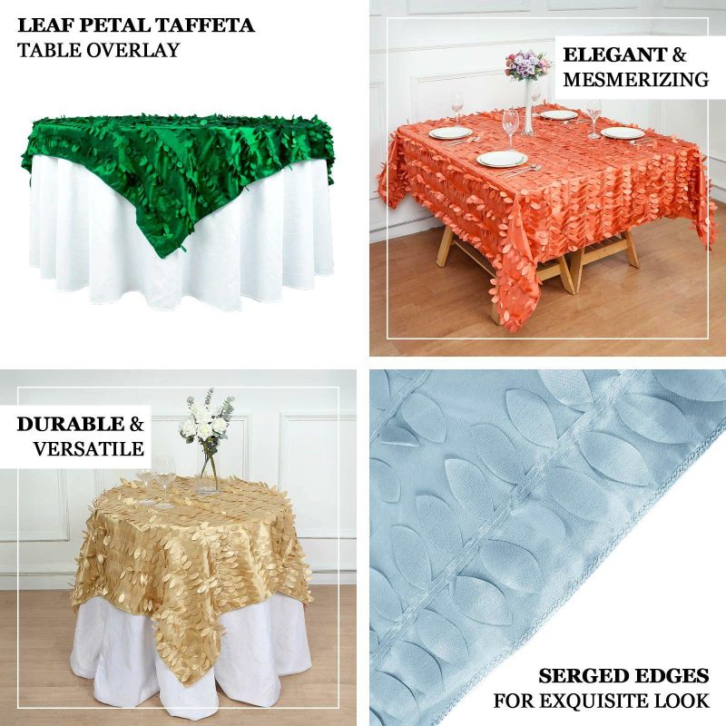 Champagne Leaf Petal Taffeta Table Overlay, Square Topper 90″x90″  |   Satin & Taffeta Satin & Taffeta Champagne