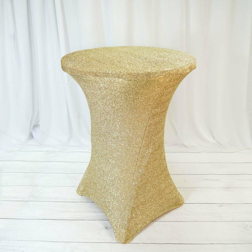 Champagne Metallic Shiny Glittered Spandex Cocktail Table Cover  |   Spandex & Fitted Spandex & Fitted Champagne