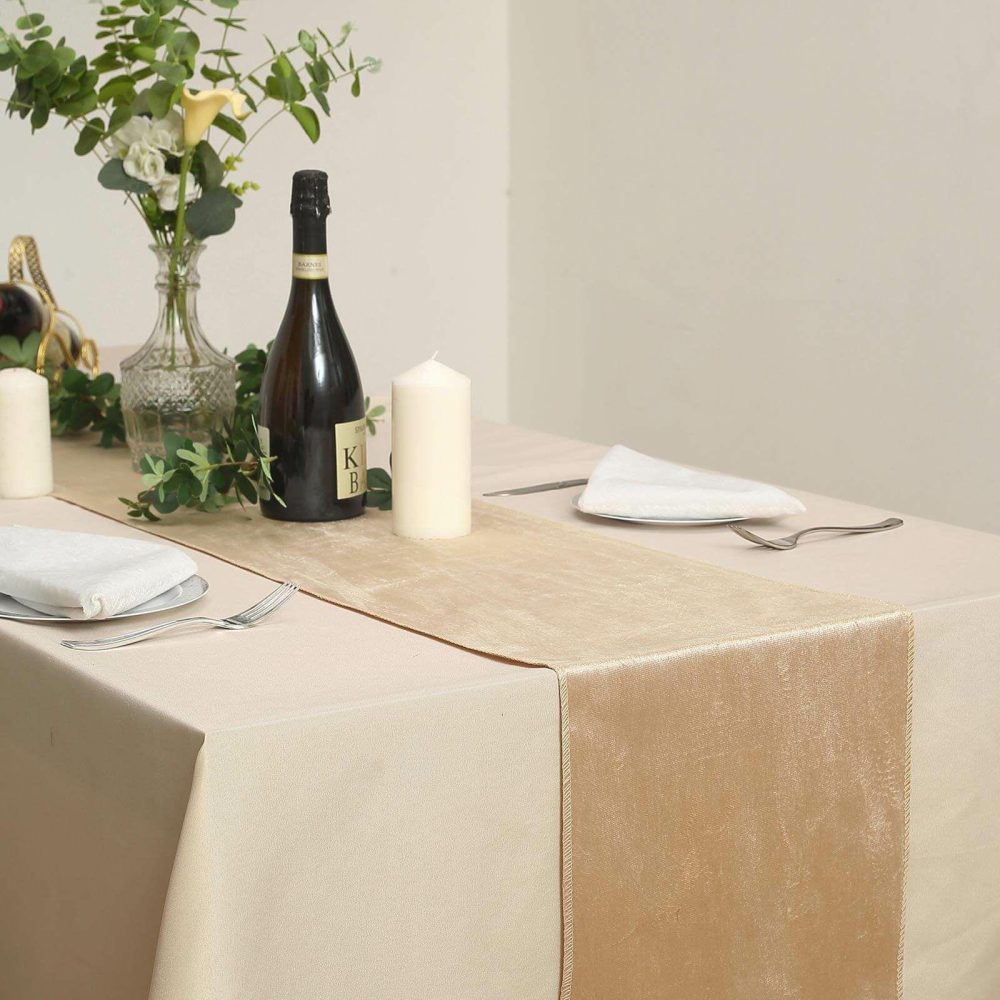 Champagne Premium Velvet Table Runner 12″x108″  |   Velvet & Flocking Table Runners Champagne