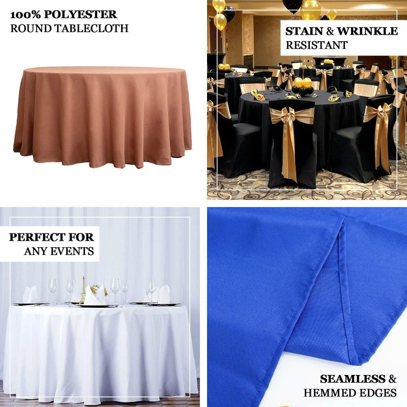 Champagne Seamless Premium Polyester Round Tablecloth 220GSM 132″ for 6 Foot Table With Floor-Length Drop  |   Polyester Polyester Champagne