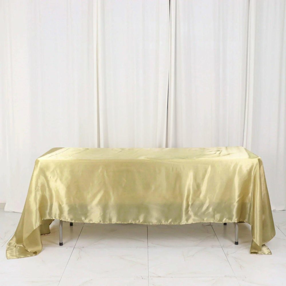 Champagne Seamless Satin Rectangular Tablecloth 60″x126″  |   Satin Satin Champagne