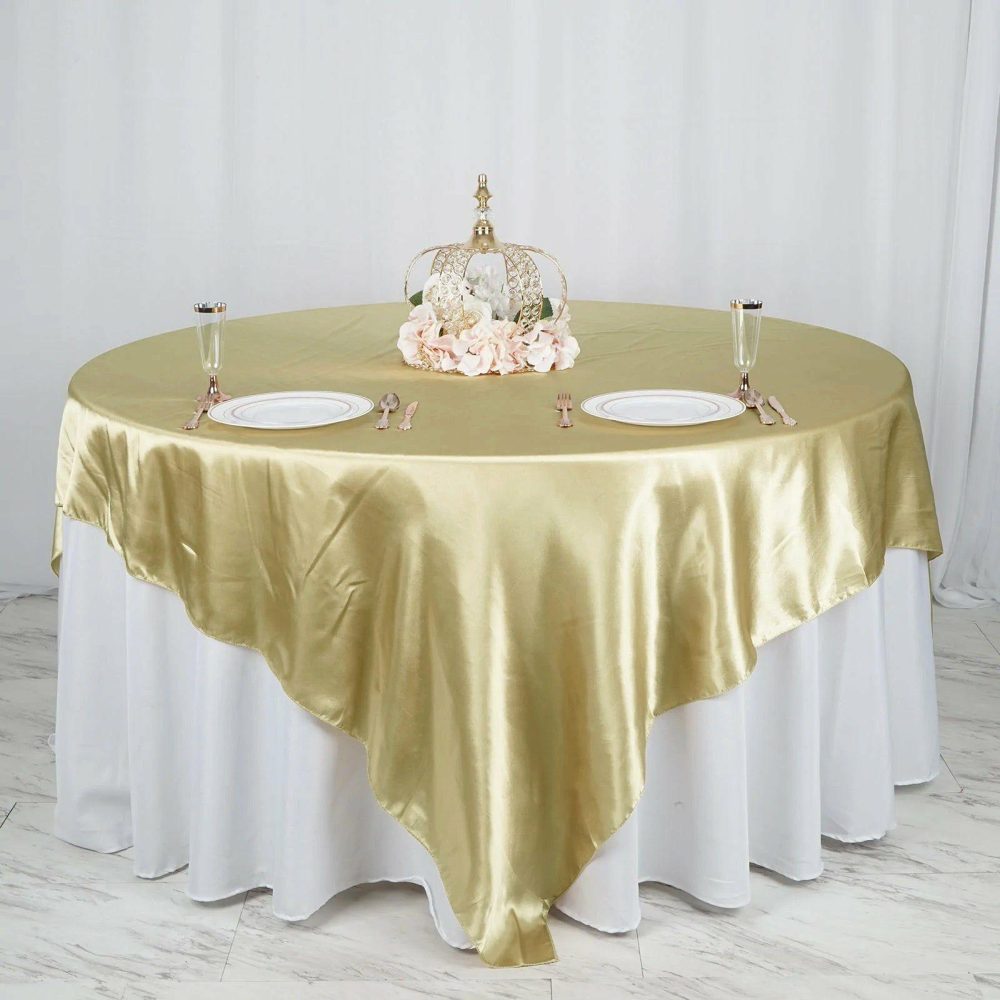 Champagne Seamless Satin Square Table Overlay 90″x90″  |   Satin & Taffeta Satin & Taffeta Champagne