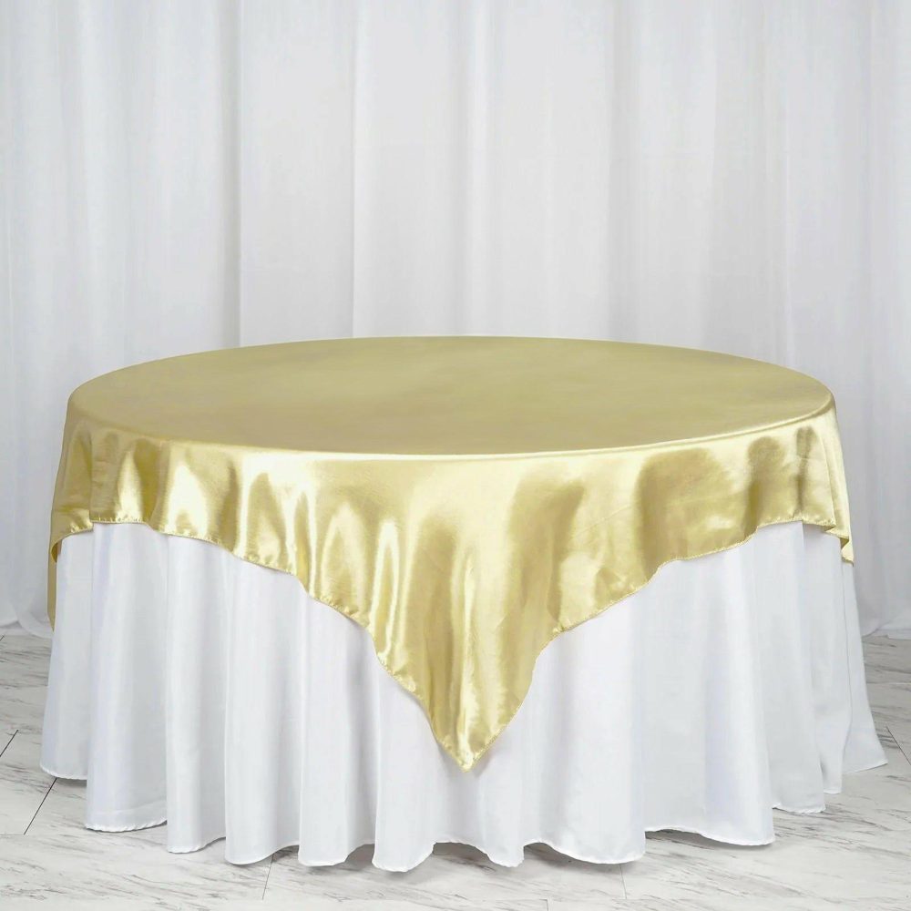 Champagne Seamless Satin Square Tablecloth Overlay 72″ x 72″  |   Satin & Taffeta Satin & Taffeta Champagne