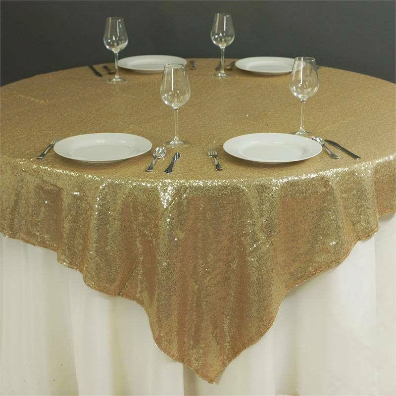 Champagne Sequin Sparkly Square Table Overlay 72″x72″  |   Sequin Sequin Champagne