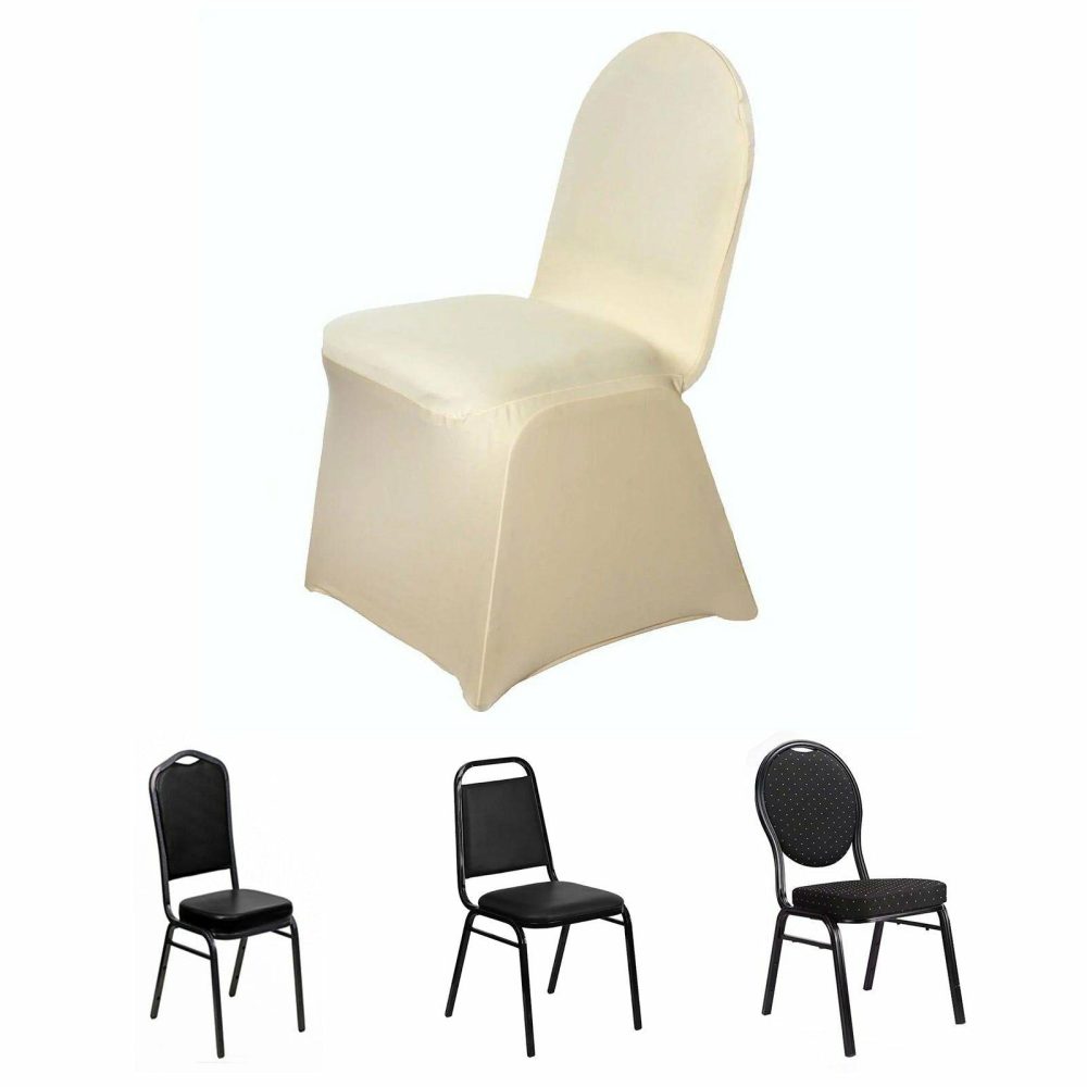 Champagne Spandex Stretch Fitted Banquet Slip On Chair Cover 160 GSM  |   Spandex Fitted Banquet Chair Covers Champagne