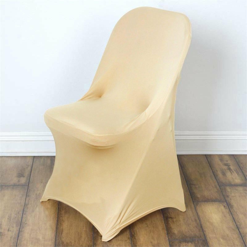 Champagne Spandex Stretch Fitted Folding Slip On Chair Cover 160 GSM  |   Spandex Fitted Folding Chair Covers Champagne