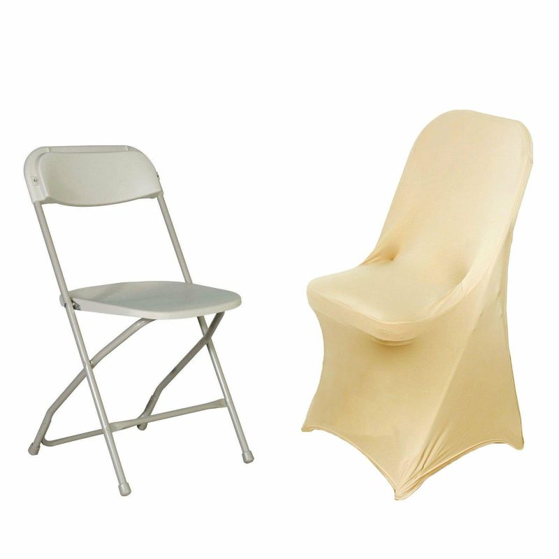 Champagne Spandex Stretch Fitted Folding Slip On Chair Cover 160 GSM  |   Spandex Fitted Folding Chair Covers Champagne