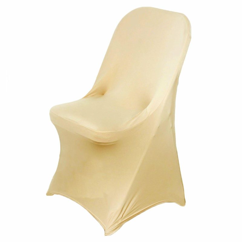 Champagne Spandex Stretch Fitted Folding Slip On Chair Cover 160 GSM  |   Spandex Fitted Folding Chair Covers Champagne