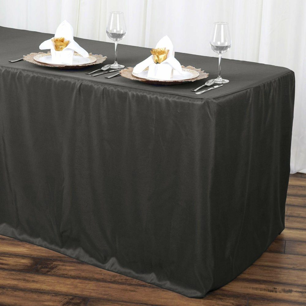 Charcoal Gray Fitted Polyester Rectangular Table Cover 6ft  |   Spandex & Fitted Spandex & Fitted Charcoal Gray