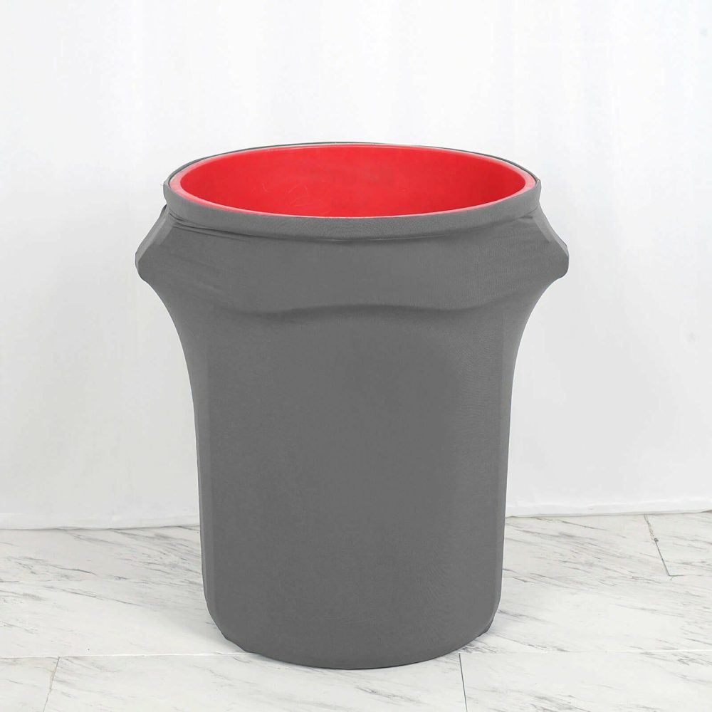 Charcoal Gray Stretch Spandex Round Trash Bin Container Cover 41-50 Gallons  |   Spandex & Fitted Spandex & Fitted Charcoal Gray